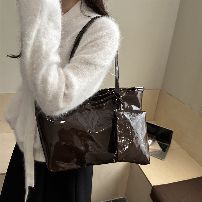 Women's elegant patent leather tote with removable interior compartment-https://detail.1688.com/offer/1036425819112.html-Calm Wears-Black-nothing-Calm Wears