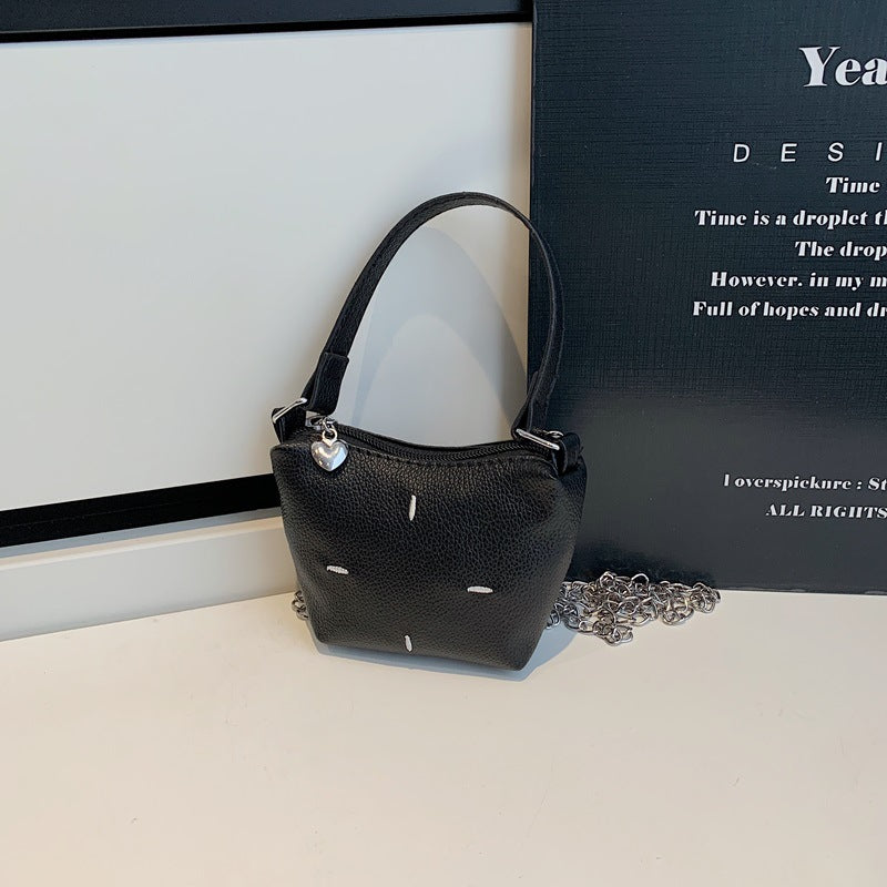 Women's mini handbag with shiny chain and textured upper material-https://detail.1688.com/offer/1047259468370.html-Calm Wears-Black-nothing-Calm Wears