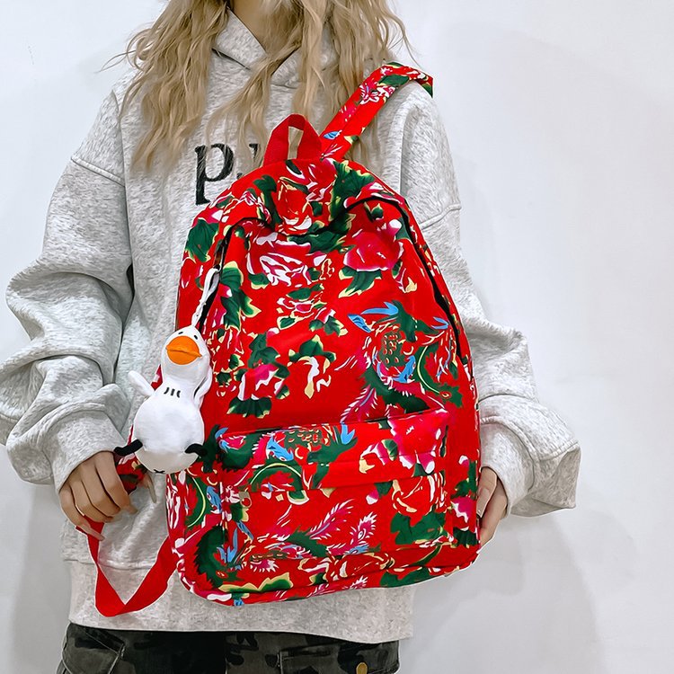 Leisure backpack with colorful floral pattern
