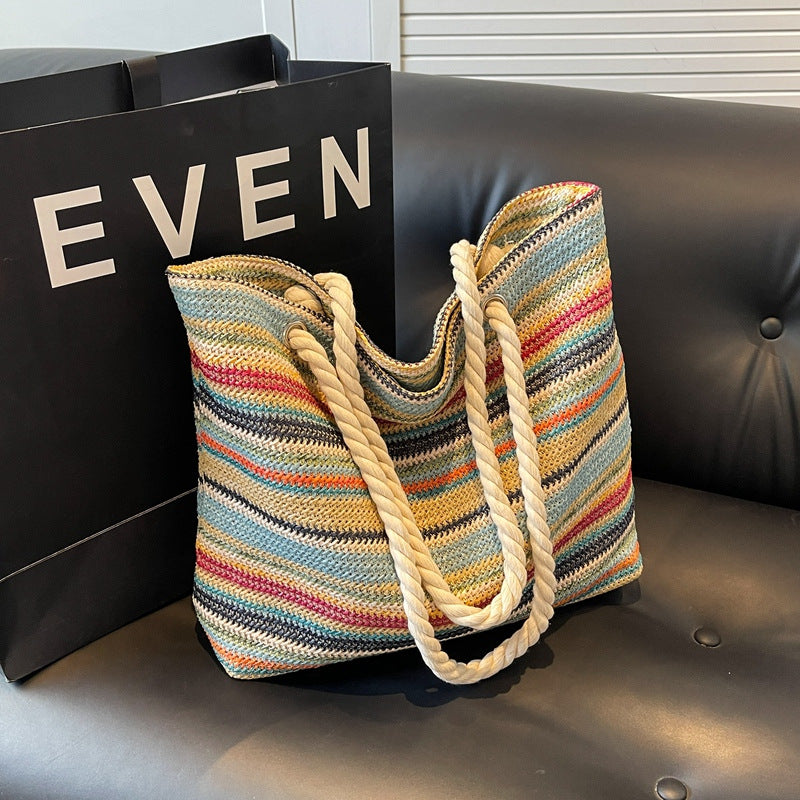 Spacious Striped Beach Tote Calm Wears