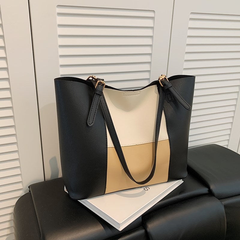 Women's spacious tote bag with elegant color block details-https://detail.1688.com/offer/940166356746.html-Calm Wears-Khaki-nothing-Calm Wears