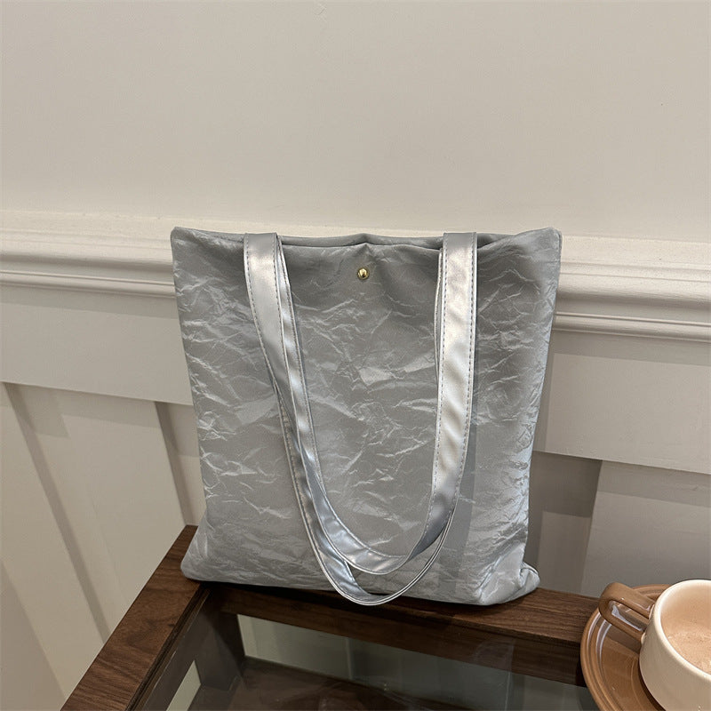 Women's tote bag made of high-quality synthetic leather with a textured surface-https://detail.1688.com/offer/812305361078.html-Calm Wears-Silver-nothing-Calm Wears