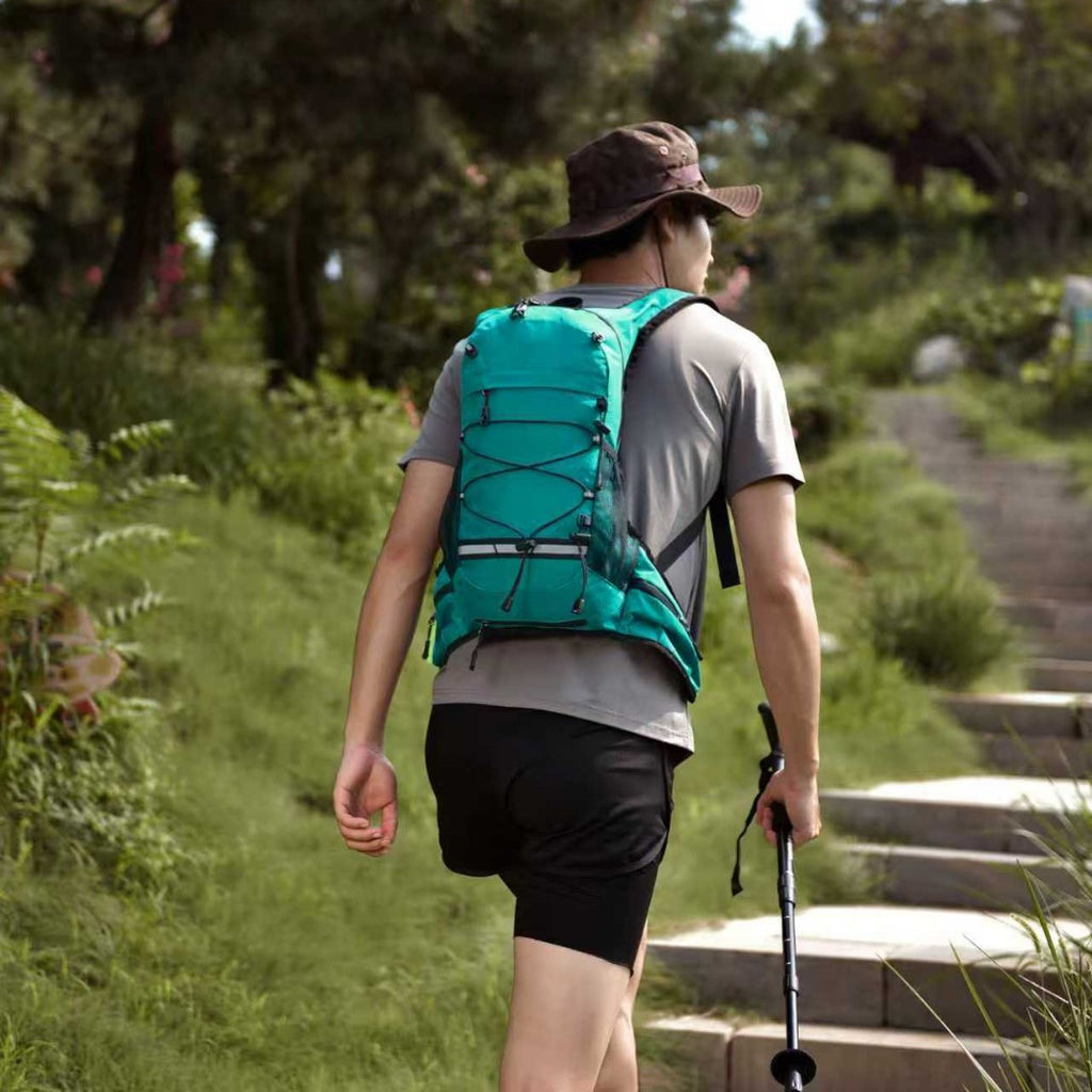 Sporty backpack with breathable mesh inserts and elastic carrying straps