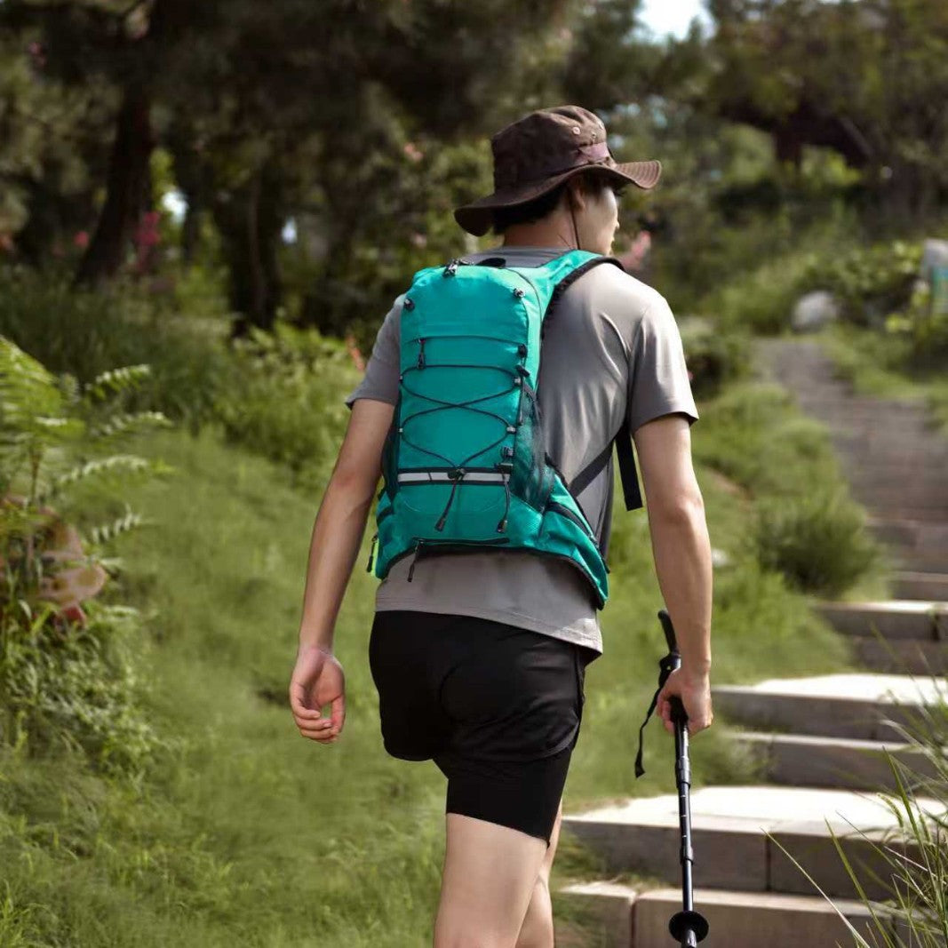 Sporty backpack with breathable mesh inserts and elastic carrying straps