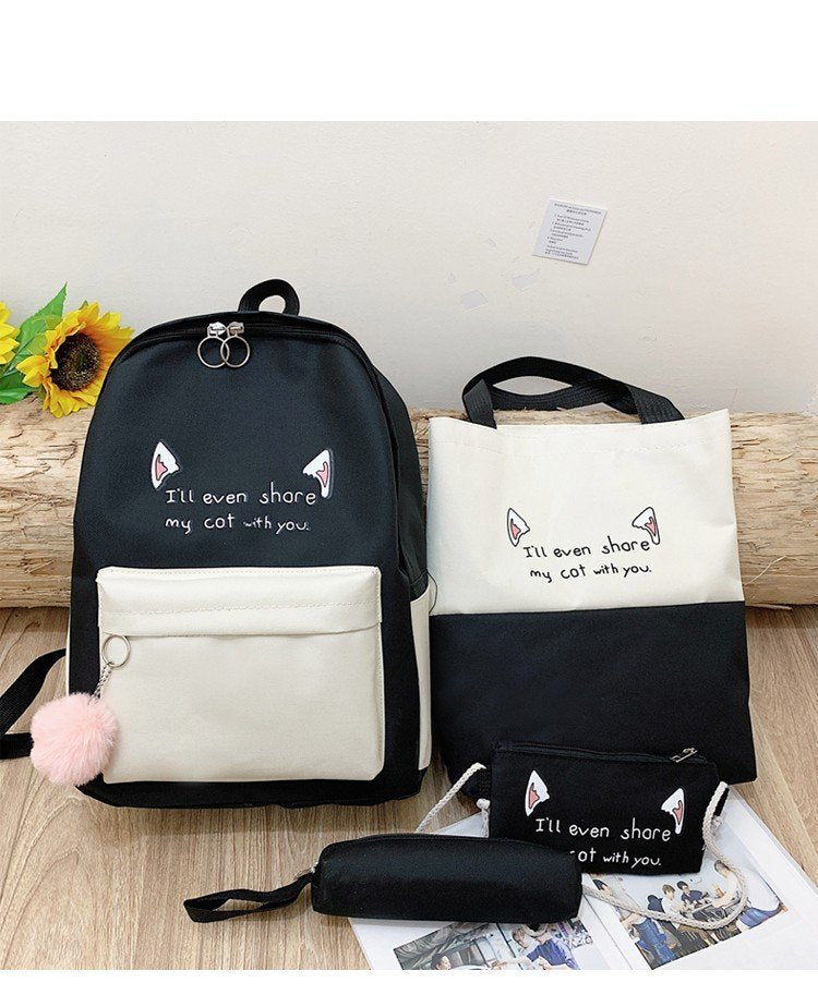 Fun-Themed Cat Print Backpack Set