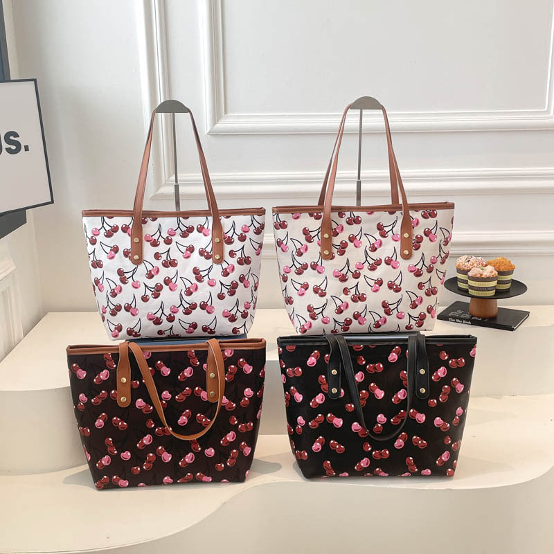 Women Tote Bag with fruity cherry motif-https://detail.1688.com/offer/1044003895506.html-Calm Wears-Black-nothing-Calm Wears