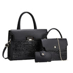 Ladies handbag set with luxurious crocodile leather look and removable clutch