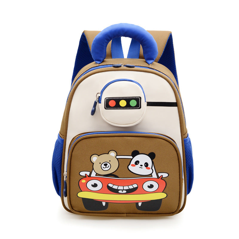 Kids' Playful Animal Car-Themed School Backpack