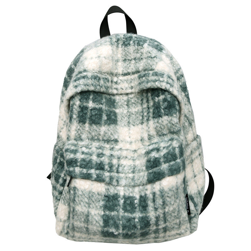 Cozy Fleece Checkered School Backpack
