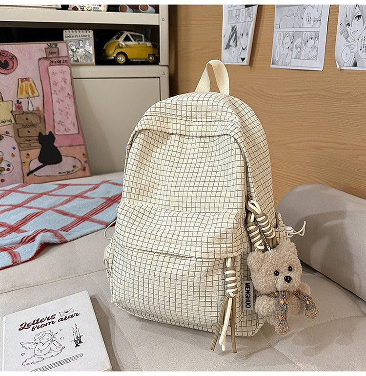 Versatile Lightweight Grid Pattern School Backpack-https://detail.1688.com/offer/1035279158026.html-Calm Wears-Beige-Calm Wears