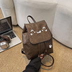Cute Cat-Themed Faux Leather Backpack