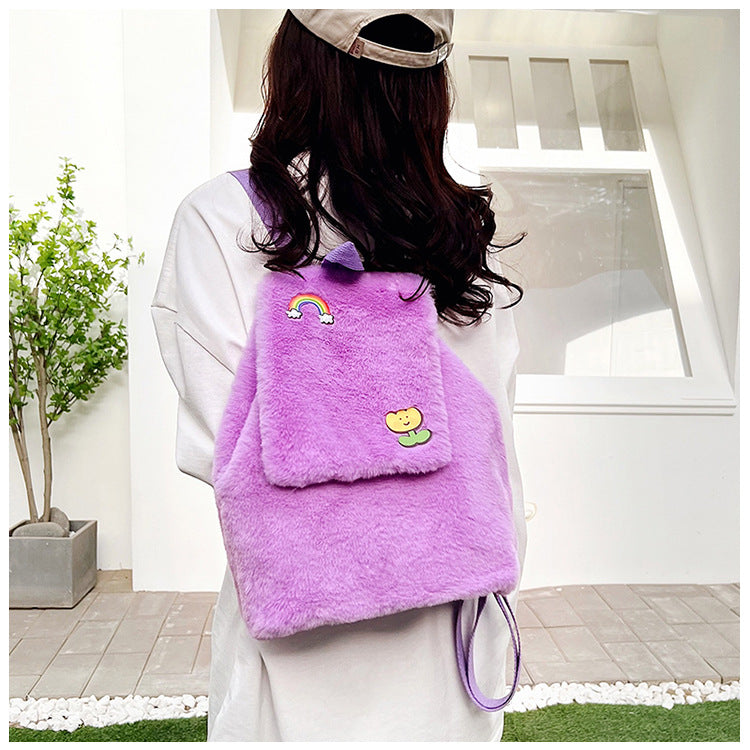 Plush Backpack with Colorful Appliqués
