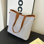 WoStriped Canvas Beach Tote Bag