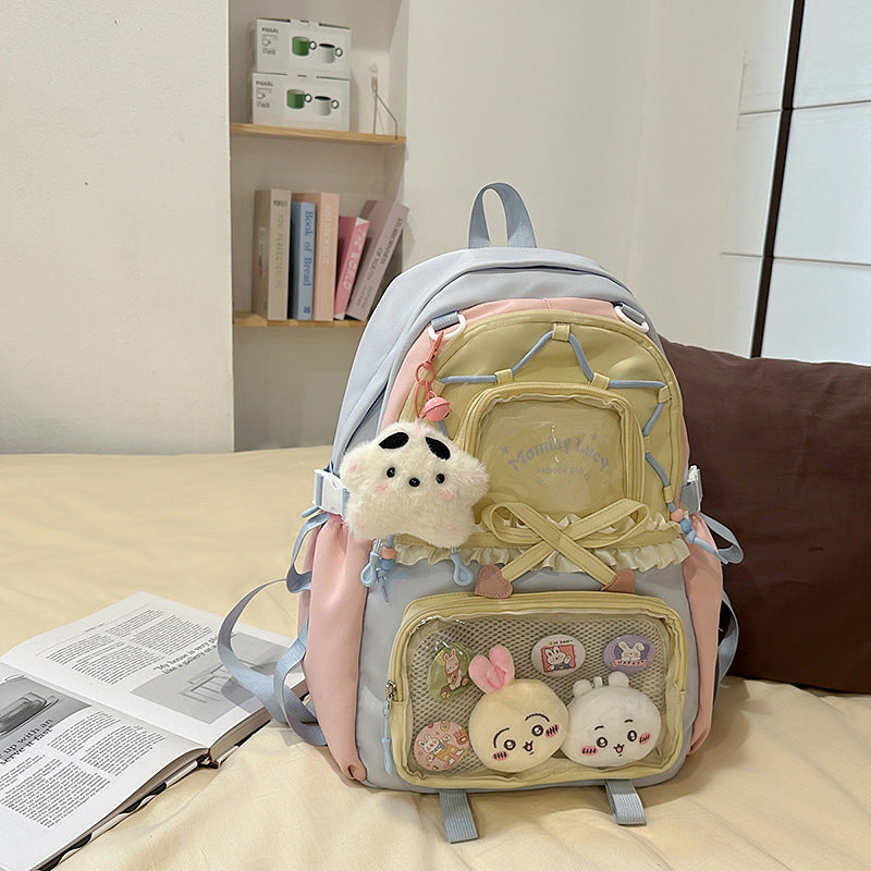 Fashionable leisure backpack with creative details and versatile compartments