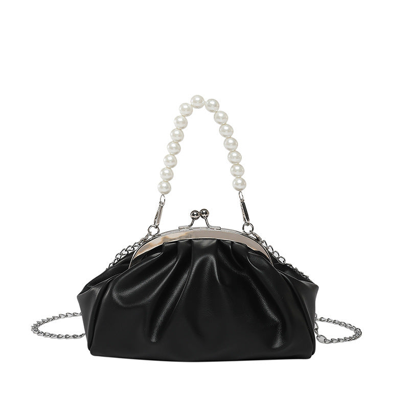 Elegant Clutch Handbag with Pearl Chain