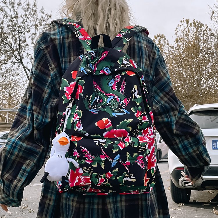 Leisure backpack with colorful floral pattern