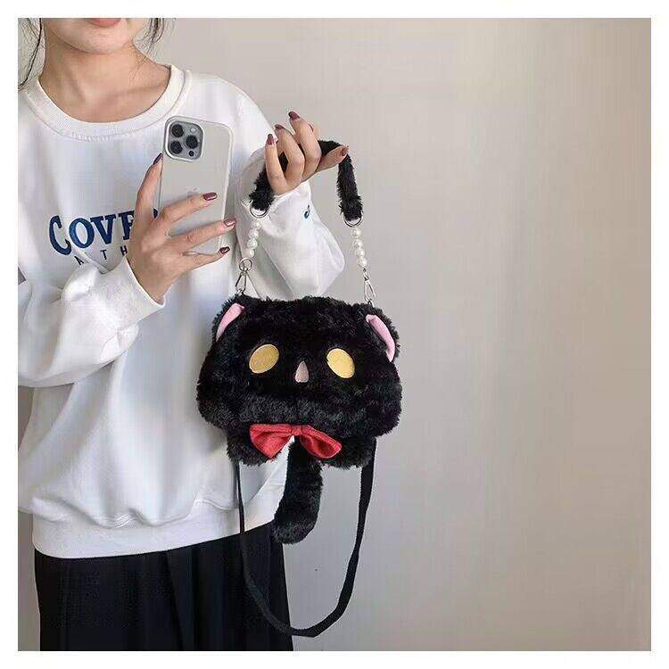 Plush Shoulder Bag with Cat Design
