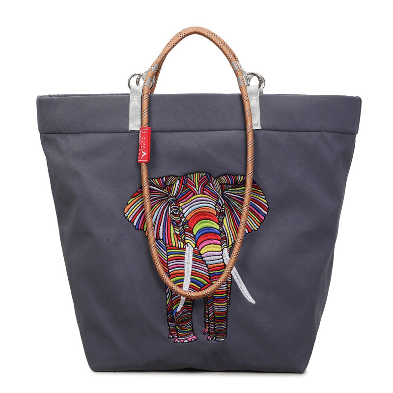 Women's casual tote bag with colorful elephant motif-https://detail.1688.com/offer/1016481794409.html-Calm Wears-Dark gray-S-Calm Wears