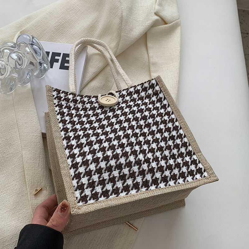 Ladies Jute Bag in classic Houndstooth pattern-https://detail.1688.com/offer/710679752572.html-Calm Wears-Orange-nothing-Calm Wears