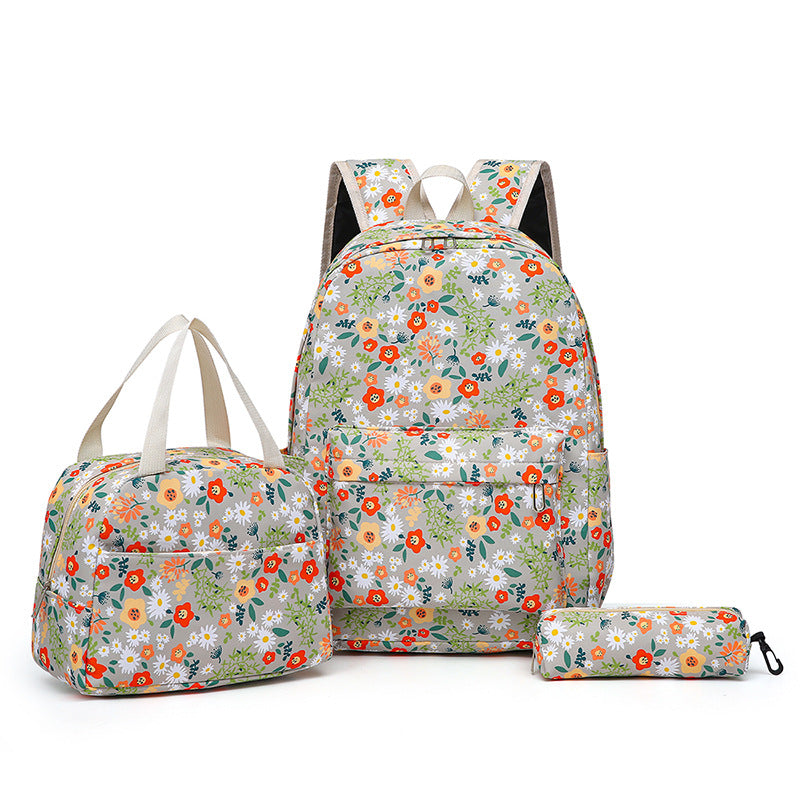 Backpack set with unique floral design and practical compartments
