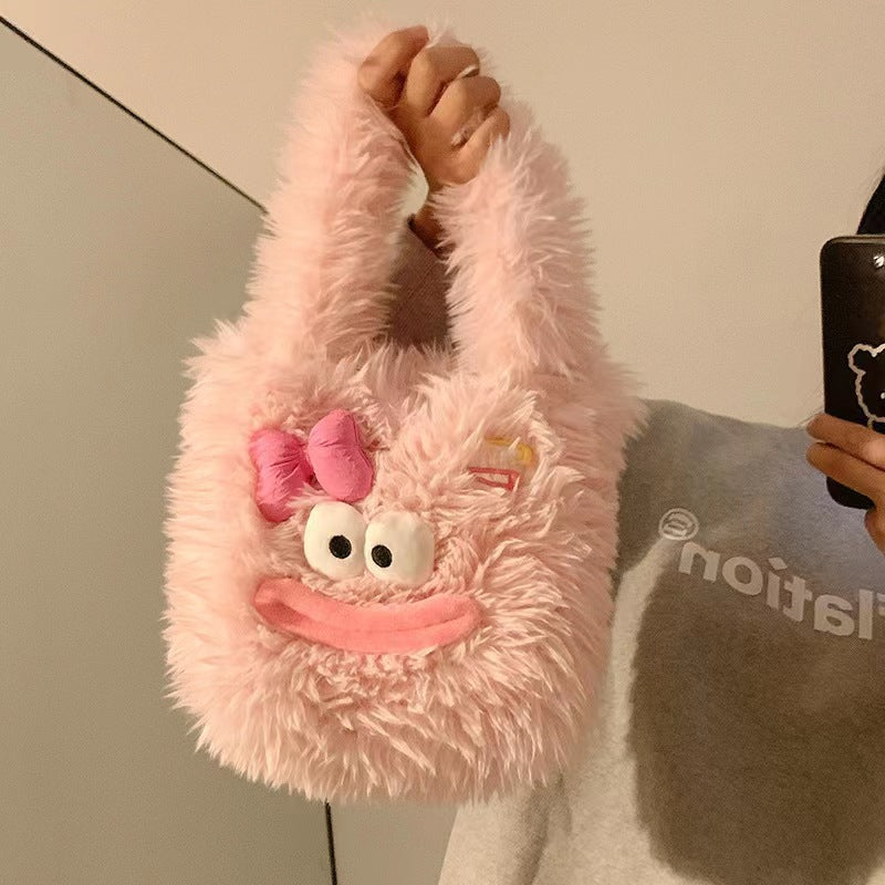 Cozy plush handbag with animal motif
