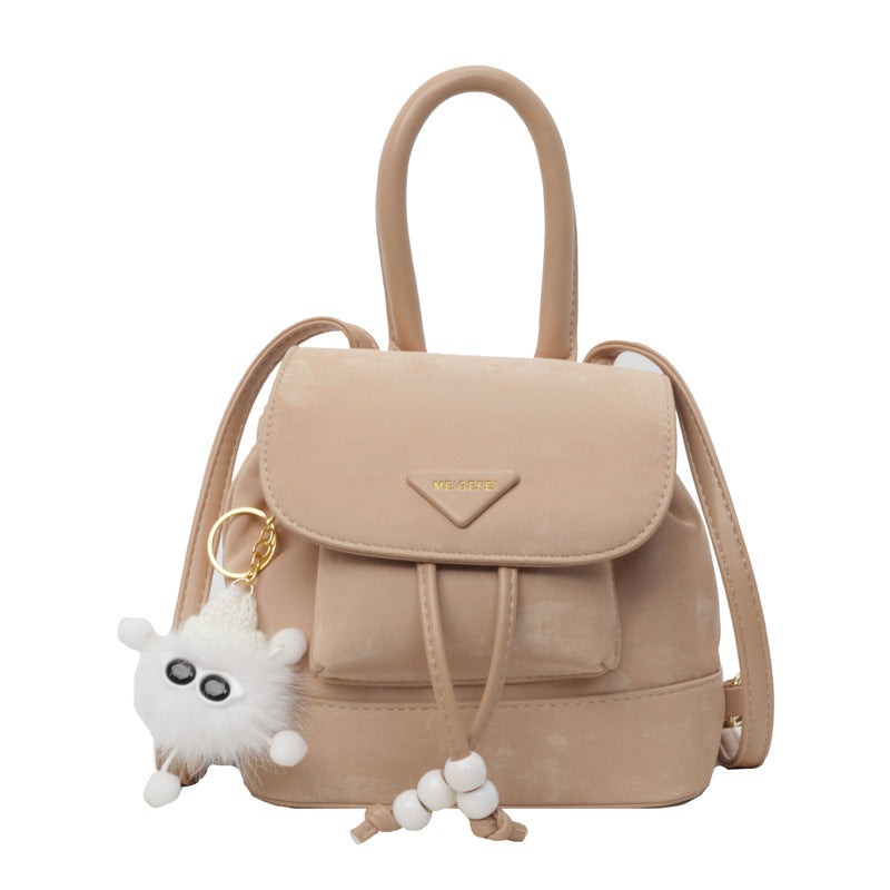 Women's mini backpack with playful design and plush pendant-https://detail.1688.com/offer/775700591177.html-Calm Wears-Khaki-Size: With pendant-Calm Wears