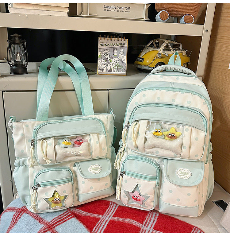 Multi-Pocket School Backpack and Tote Bag Set-https://detail.1688.com/offer/1028148549067.html-Calm Wears-Green-Calm Wears