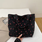 Playful Strawberry Print Corduroy Tote Bag