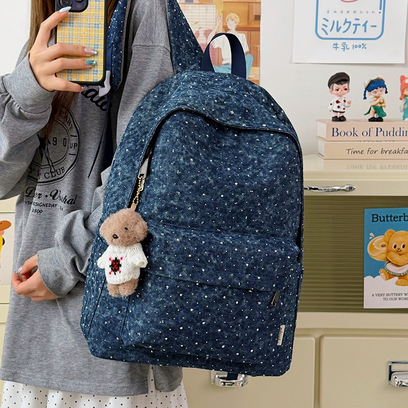 Casual Lightweight Backpack with Polka Dot Design