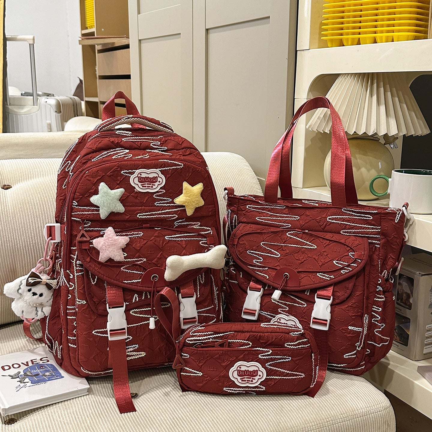 Multi-Compartment School Backpack-https://detail.1688.com/offer/1008481908145.html-Calm Wears-Red-Calm Wears