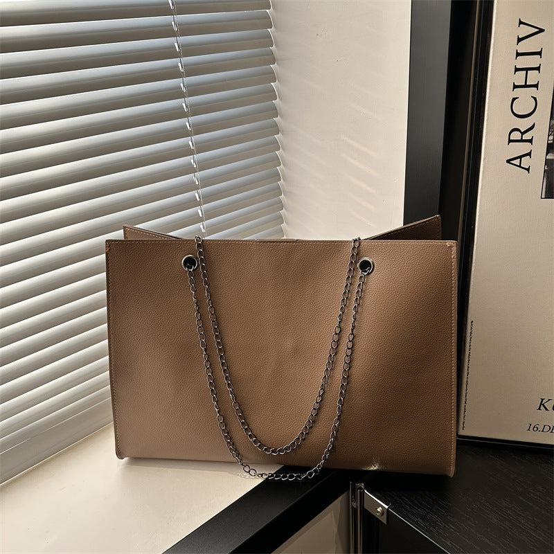 Women elegant tote bag with practical inner compartment and stylish chain strap-https://detail.1688.com/offer/1038616988417.html-Calm Wears-Khaki-nothing-Calm Wears
