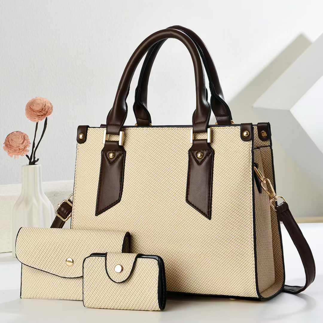 Women's tote bag with textured design and detachable clutch-https://detail.1688.com/offer/1036527263070.html-Calm Wears-Beige-271322-Calm Wears