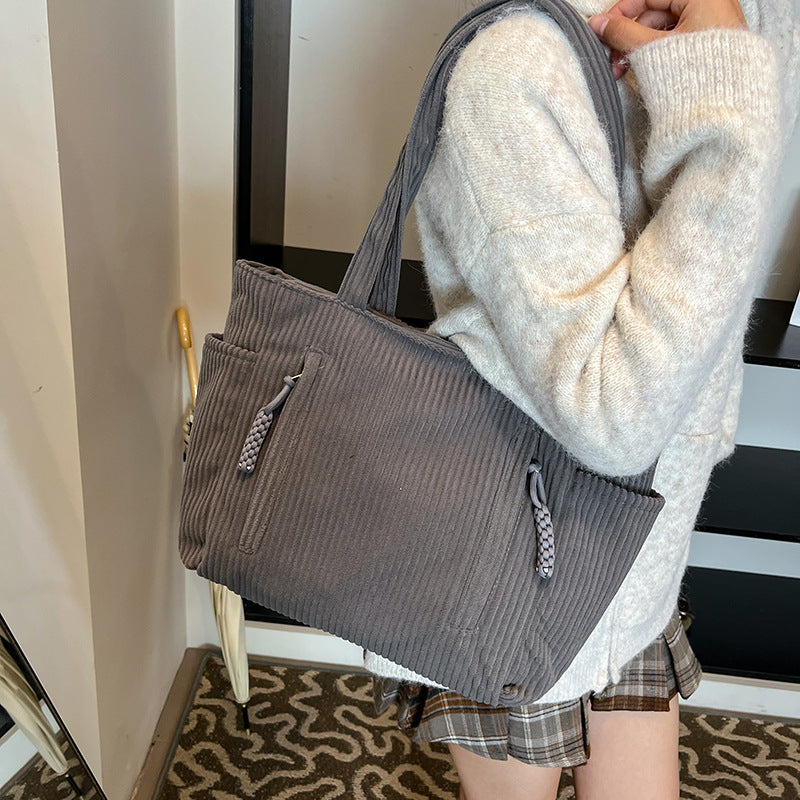 Corduroy Multi-Pocket Tote Bag Calm Wears