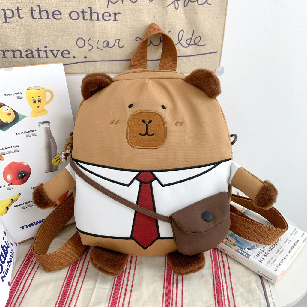 Plush backpack with funny bear design