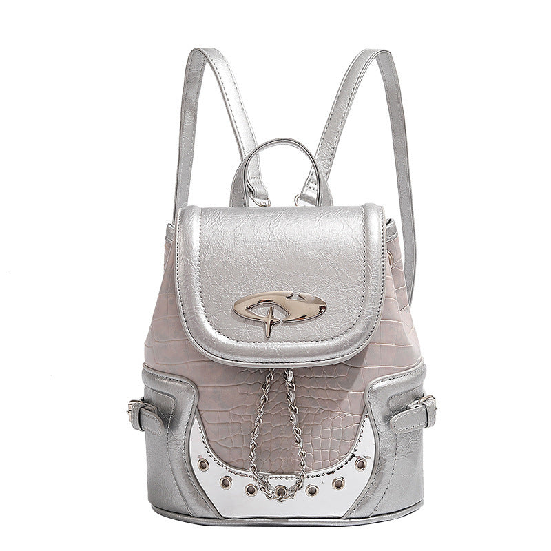 Fashionable Crocodile-Embossed Mini Backpack