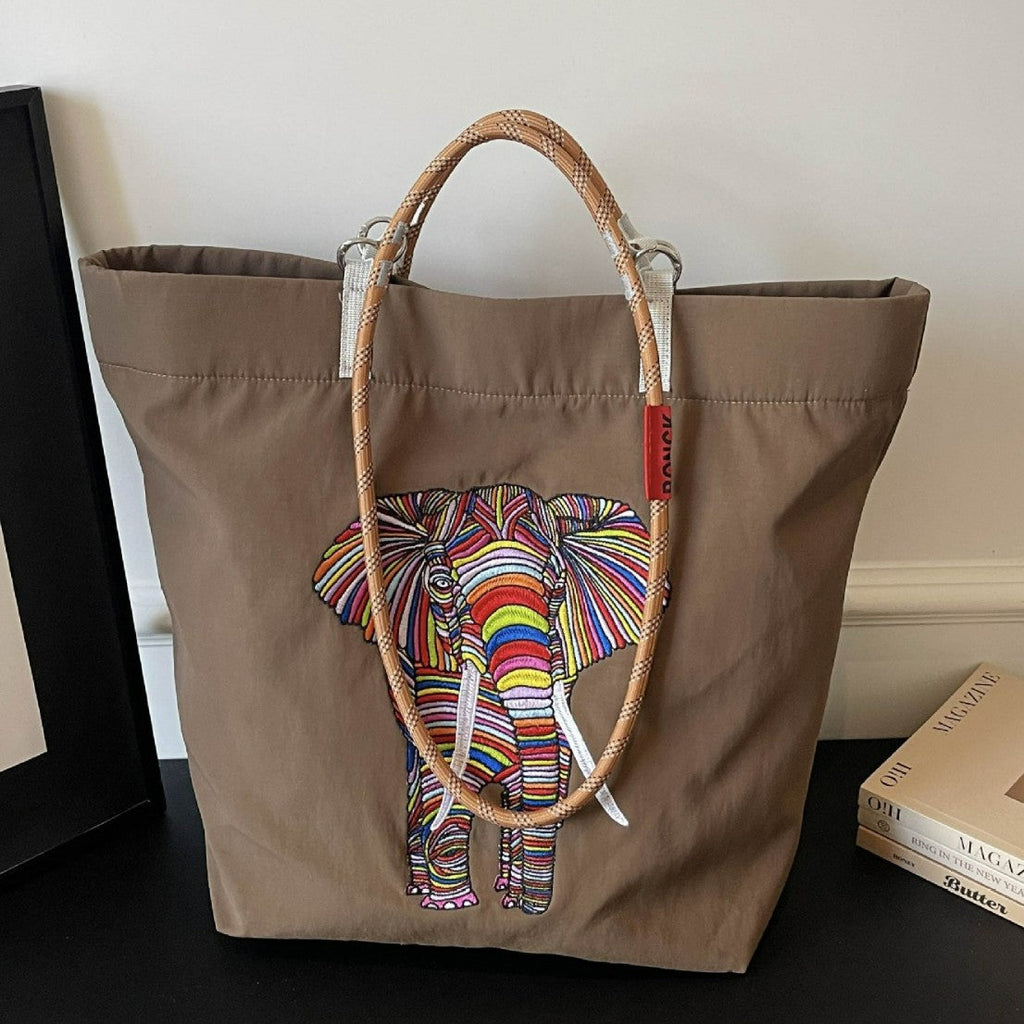 Women's casual tote bag with colorful elephant motif-https://detail.1688.com/offer/1016481794409.html-Calm Wears-Blue-S-Calm Wears
