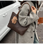 Woven Leather Shoulder Tote Bag