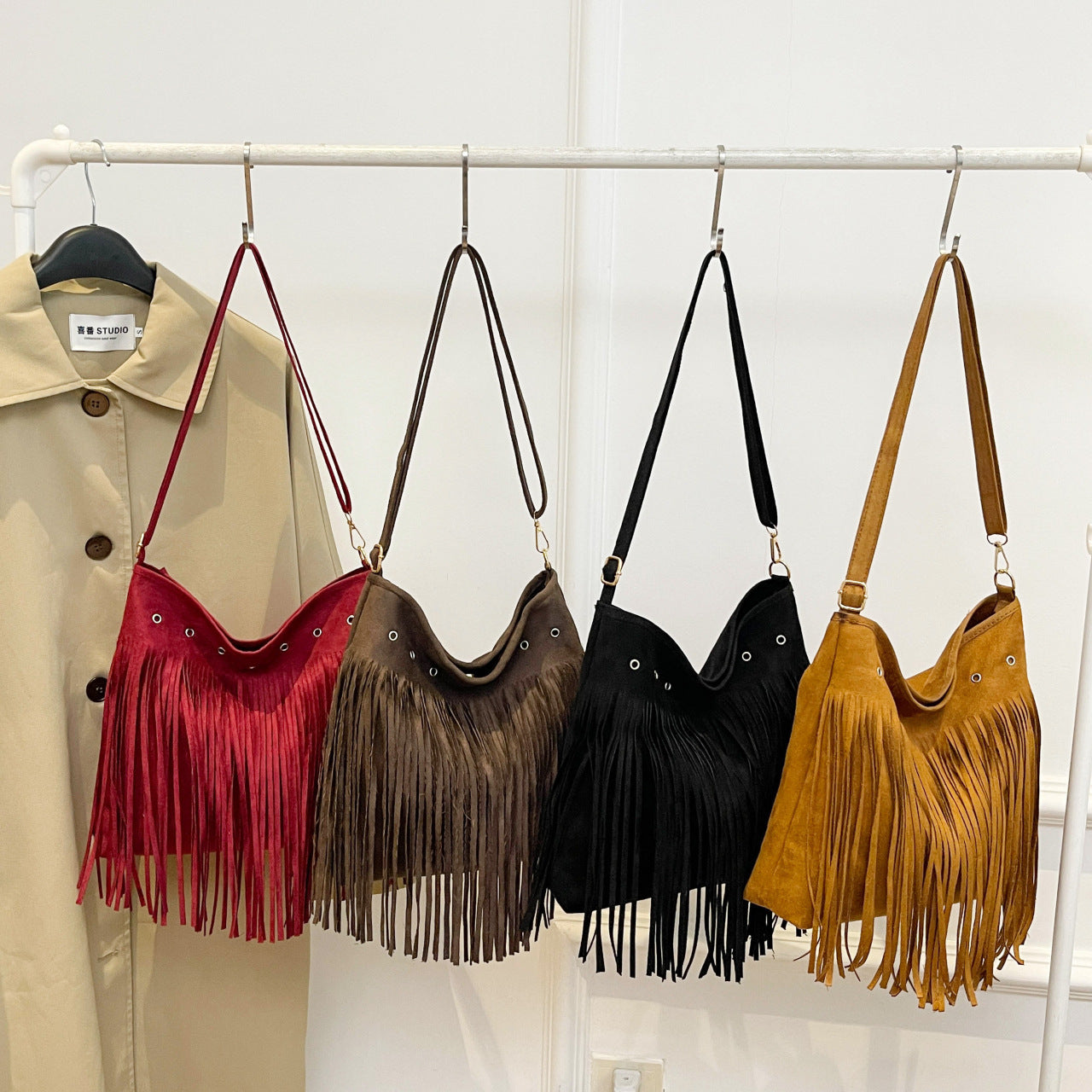 Suede Fringe Shoulder Bag