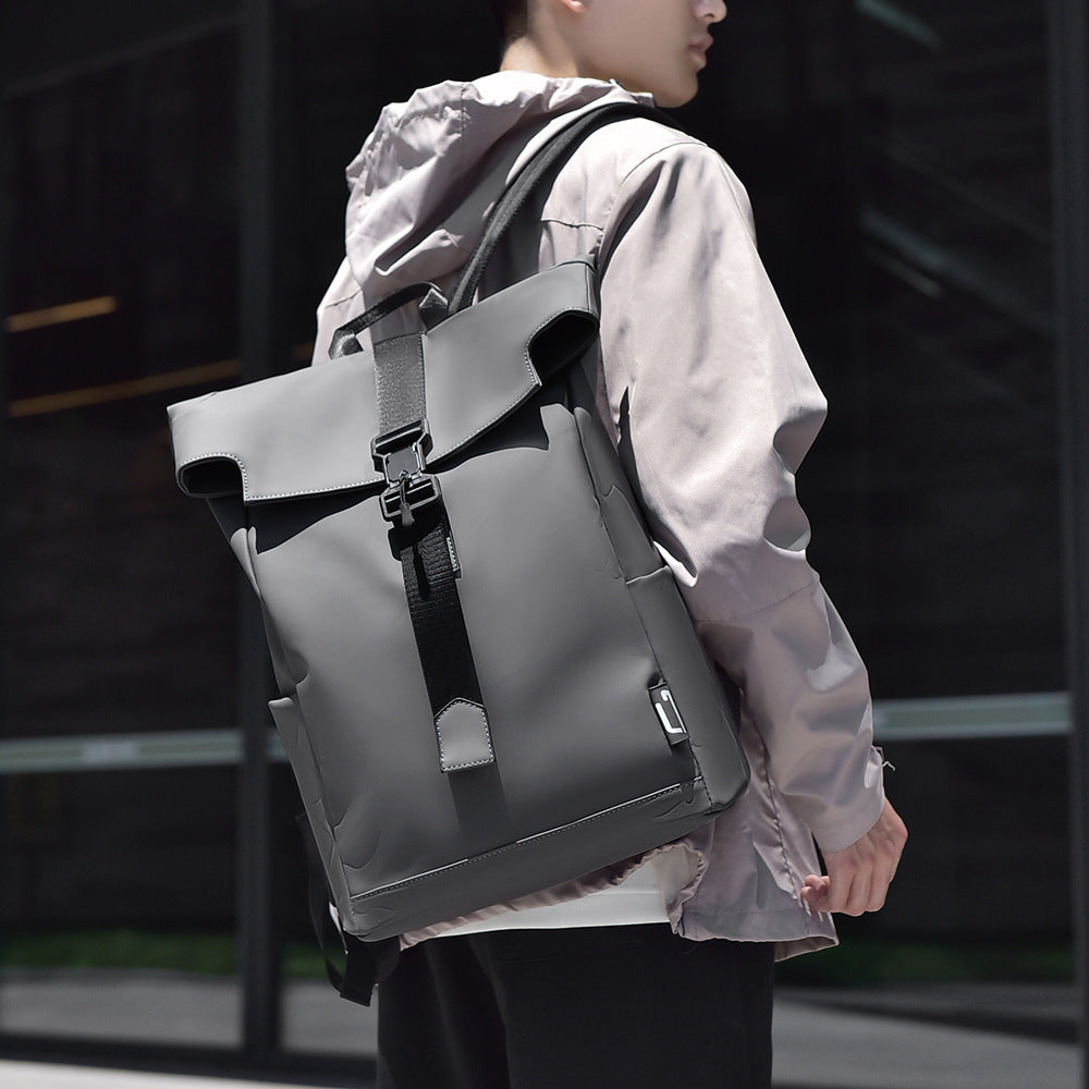 Foldable backpack with waterproof material and minimalist aesthetic