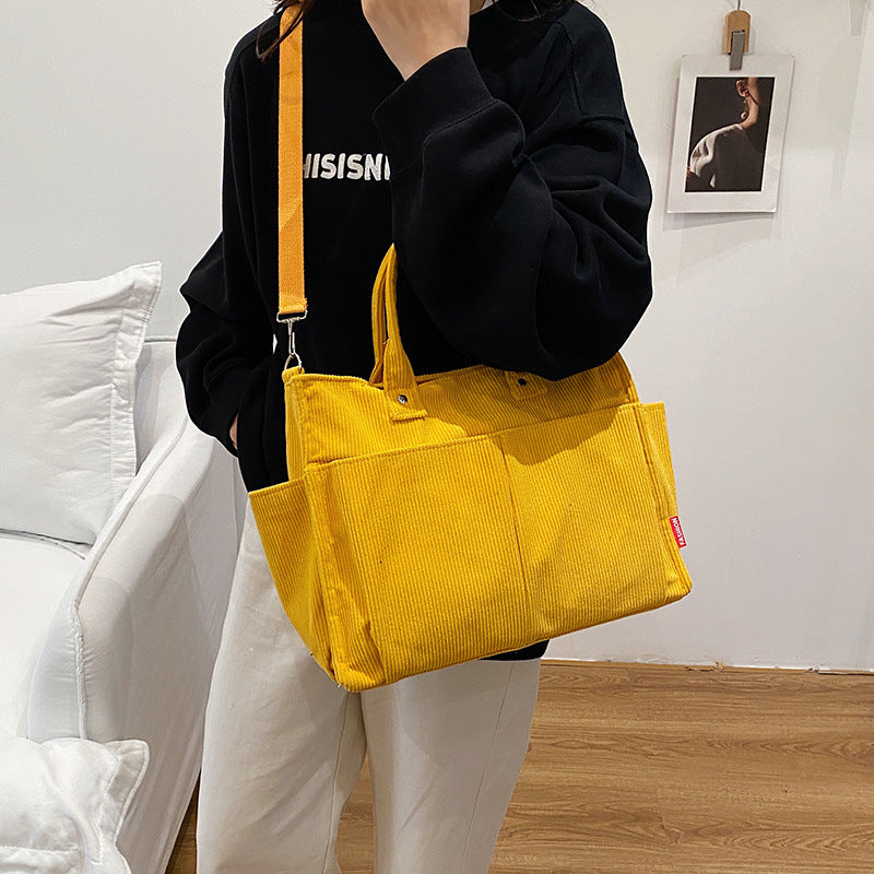 Corduroy Multi-Pocket Tote Bag