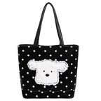 Plush shoulder bag with playful dog motif