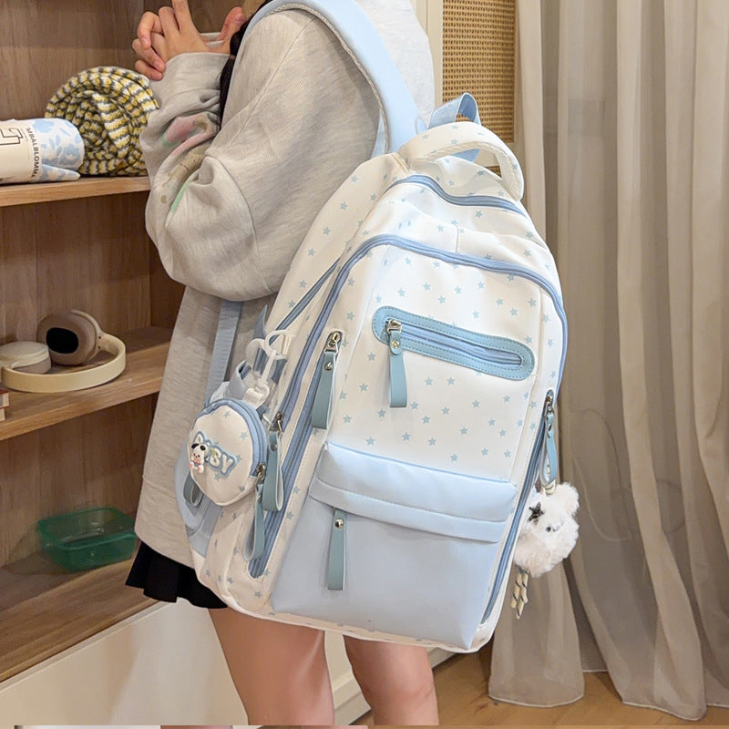 Backpack with Charming Star Applications and Practical Compartments