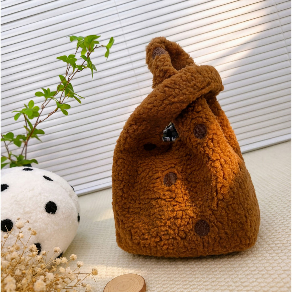 Compact Fuzzy Polka Dot Sling Bag