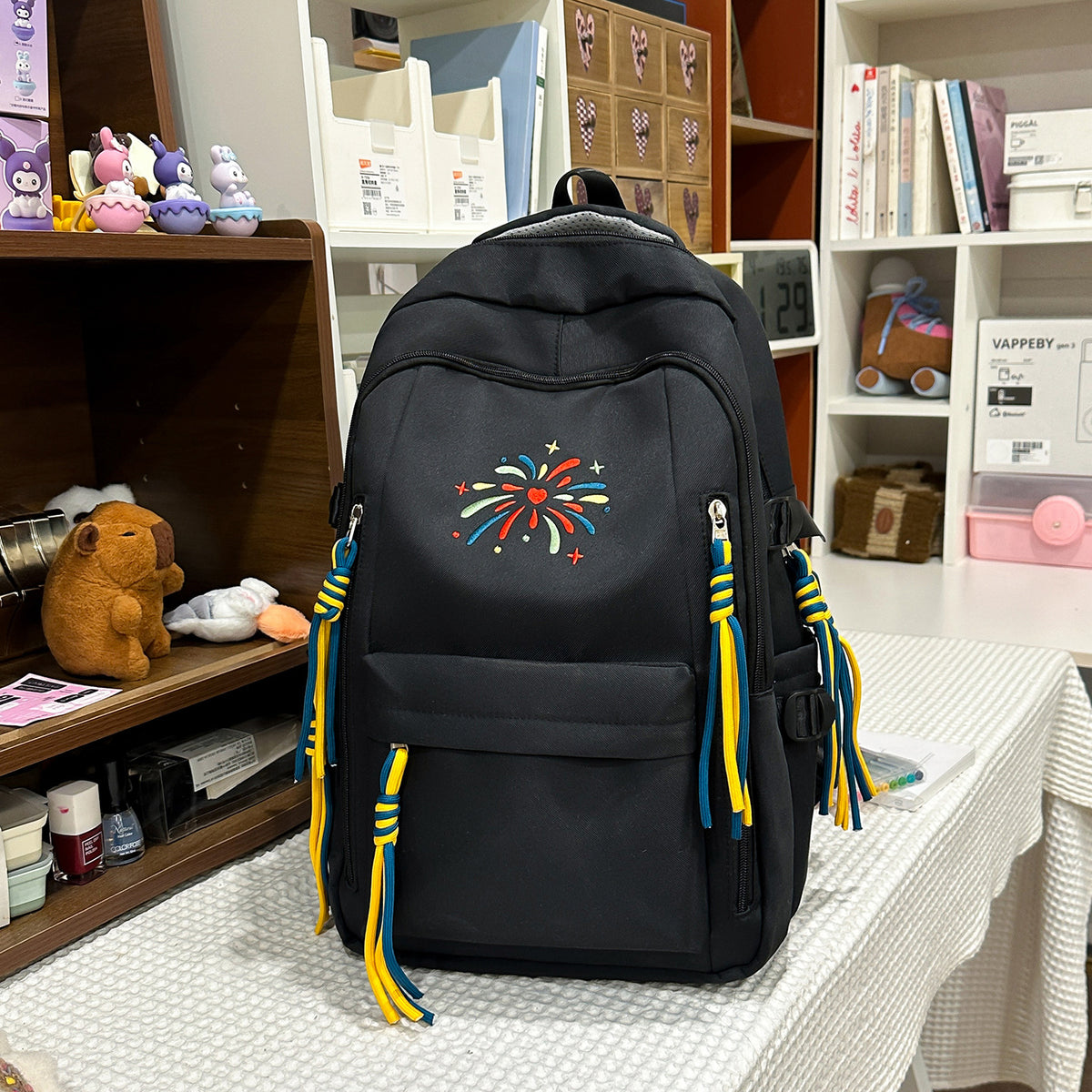 Backpack with Colorful Decorations and Innovative Compartments