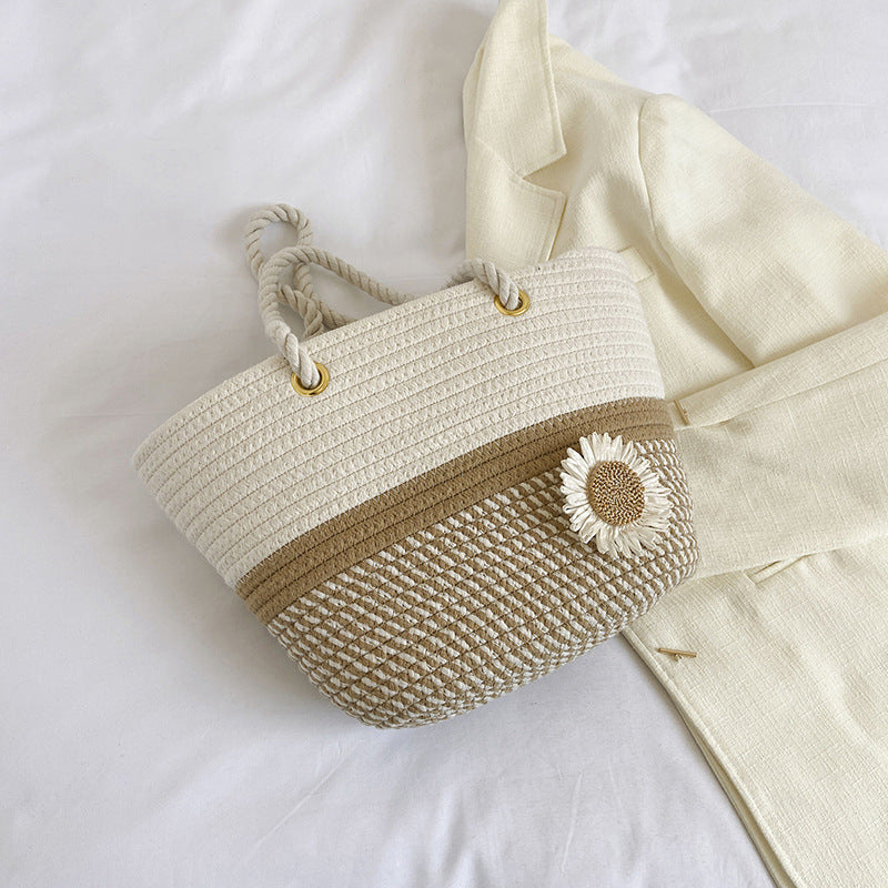 Handcrafted Floral Detail Straw Tote Bag