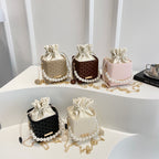 Elegant Pearl-Handled Mini Bucket Bag