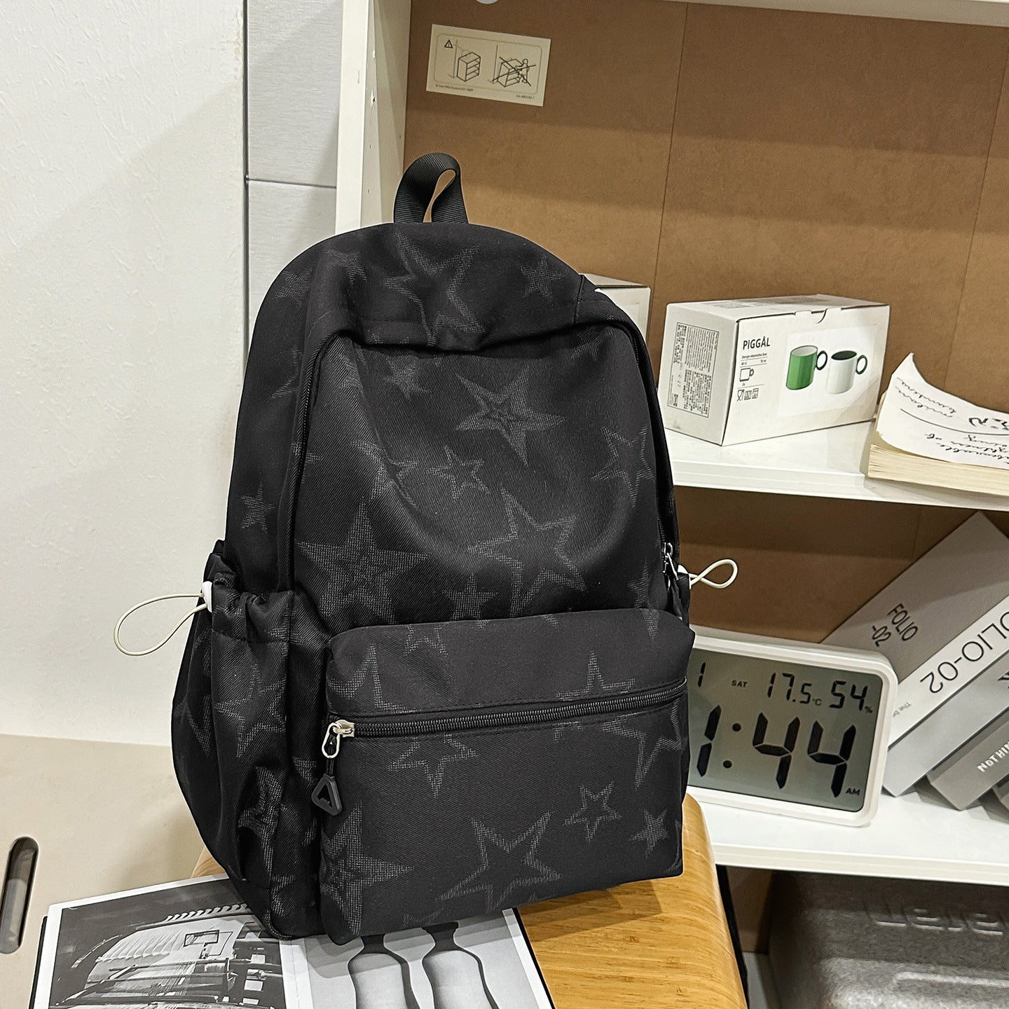 Stylish Star-Embellished Casual School Backpack-https://detail.1688.com/offer/1042191709109.html-Calm Wears-Black-Calm Wears