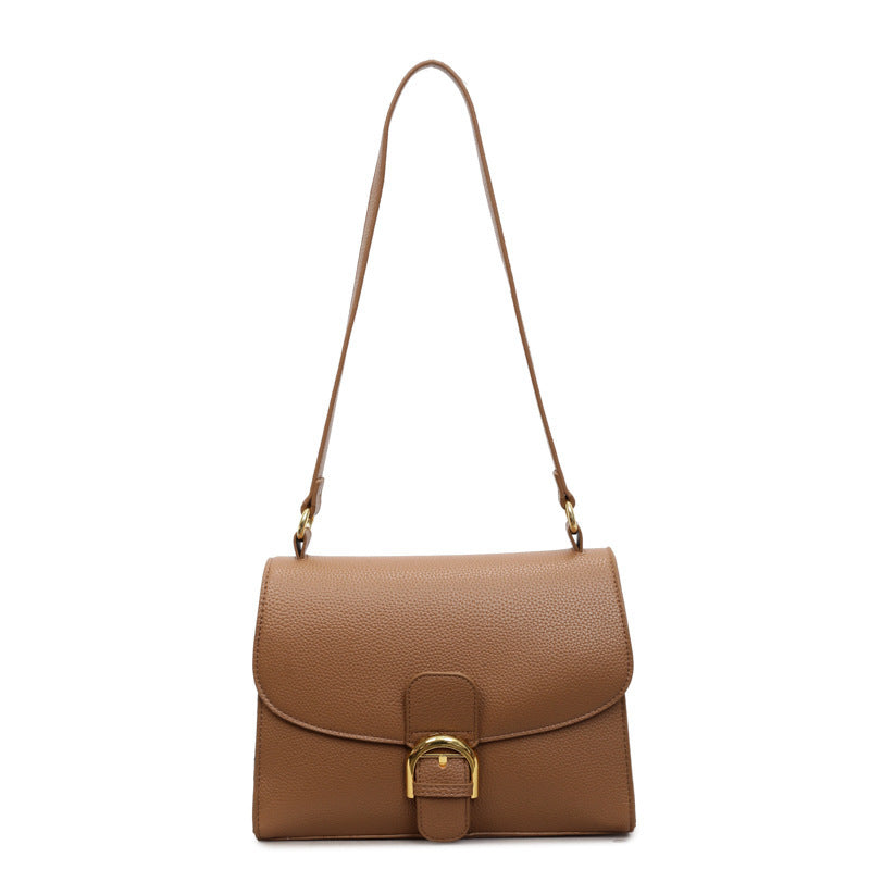 Ladies shoulder bag with elegant flap closure and decorative metal accent-https://detail.1688.com/offer/1018854100508.html-Calm Wears-Braun-nothing-Calm Wears