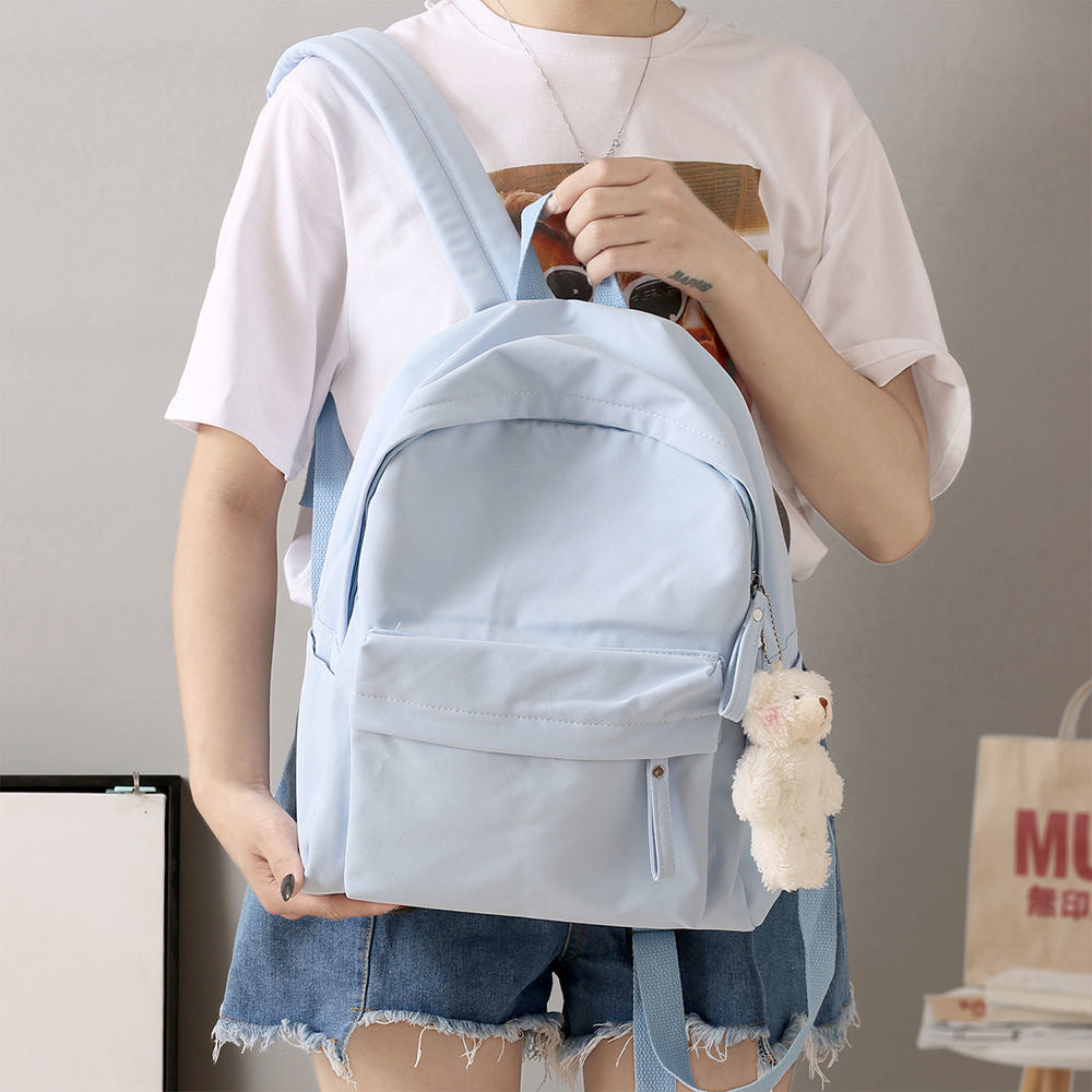 Casual Backpack with Plush Keychain