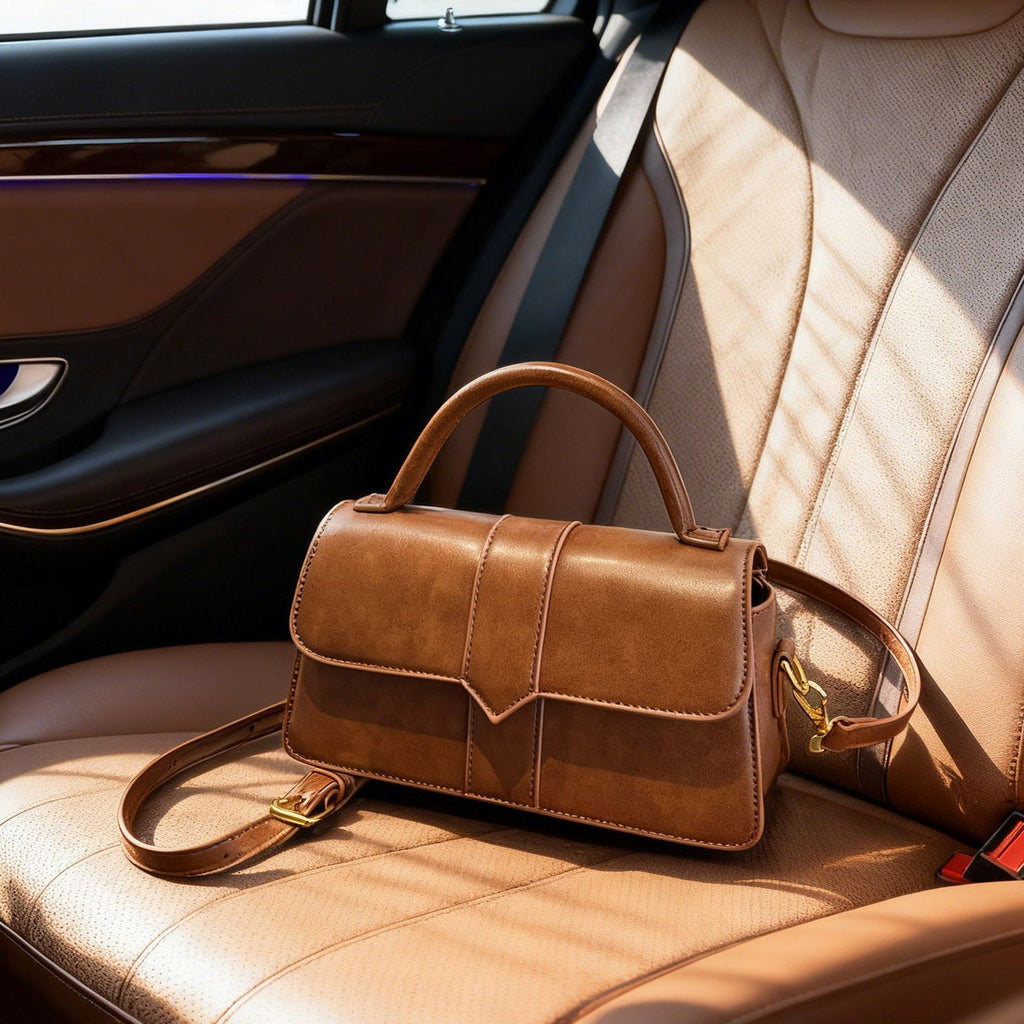 Women's leather handbag with detachable shoulder strap